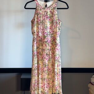 Adrianna Papell Pink and Cream Floral Midi Dress